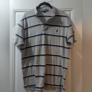 Polo by Ralph Lauren Men's Gray Striped Short-Sleeve Shirt, Size Large